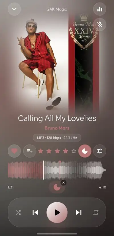 Reproductor con calificación por estrellas y forma de onda