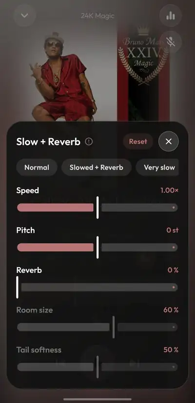 Panel Slow + Reverb con velocidad, tono y reverb